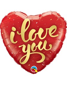 I Love You - Hjerteformet Folieballong med Gullfarget Tekst 46 cm