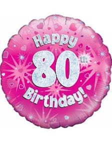 Happy 80th Birthday - Rosa Holografisk Folieballong 45 cm