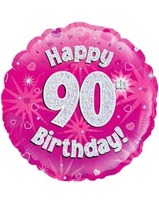 Happy 90th Birthday - Rosa Holografisk Folieballong 45 cm