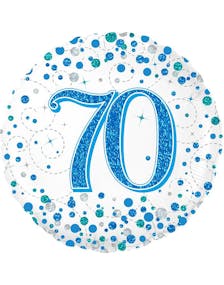 Happy 70th Birthday - Hvit og Blå Holografisk Folieballong 45 cm