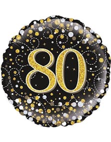 80-års Feiring - Svart og Gullfarget Holografisk Folieballong 45 cm
