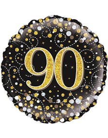 90-års Feiring - Svart og Gullfarget Holografisk Folieballong 45 cm