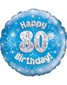 Happy 80th Birthday - Blå Holografisk Folieballong 45 cm