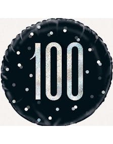 100 Års Feiring - Svart Holografisk Folieballong 45 cm