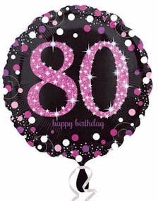 80 Års Feiring - Svart og Rosa Holografisk Folieballong 45 cm