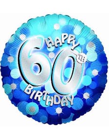 Happy 60th Birthday - Blå Holografisk Folieballong 45 cm