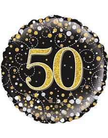 50-års Feiring - Svart og Gullfarget Holografisk Folieballong 45 cm