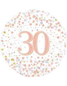 30 Års Feiring - Hvit og Rosegull Holografisk Folieballong 45 cm