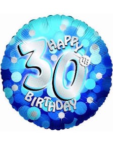 Happy 30th Birthday - Blå Glitrende Folieballong 45 cm