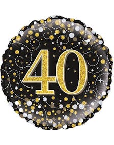 40 Års Feiring - Svart og Gull Holografisk Folieballong 45 cm