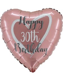 Rosegull Hjerte Folieballong 45 cm - Happy 30th Birthday