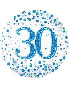 30 Års Feiring - Hvit og Blå Holografisk Folieballong 45 cm