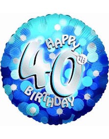 Happy 40th Birthday - Blå Holografisk Folieballong 45 cm
