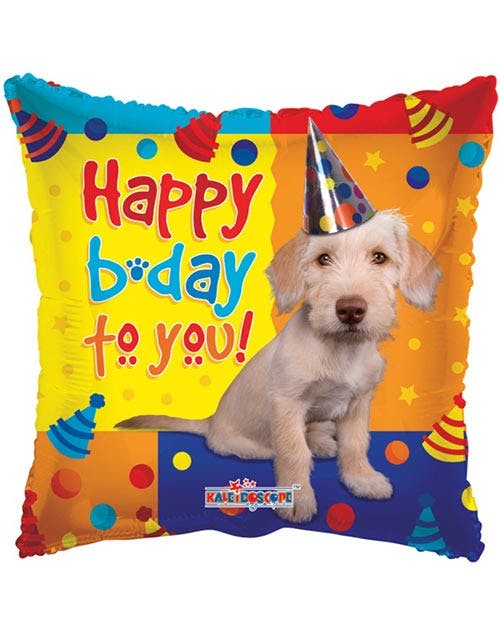 Happy Birthday to You Fyrkantig Folieballong med Motiv av Hund 46 cm