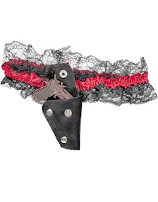 Svart og Rødt Strømpebånd med Mini-Pistol
