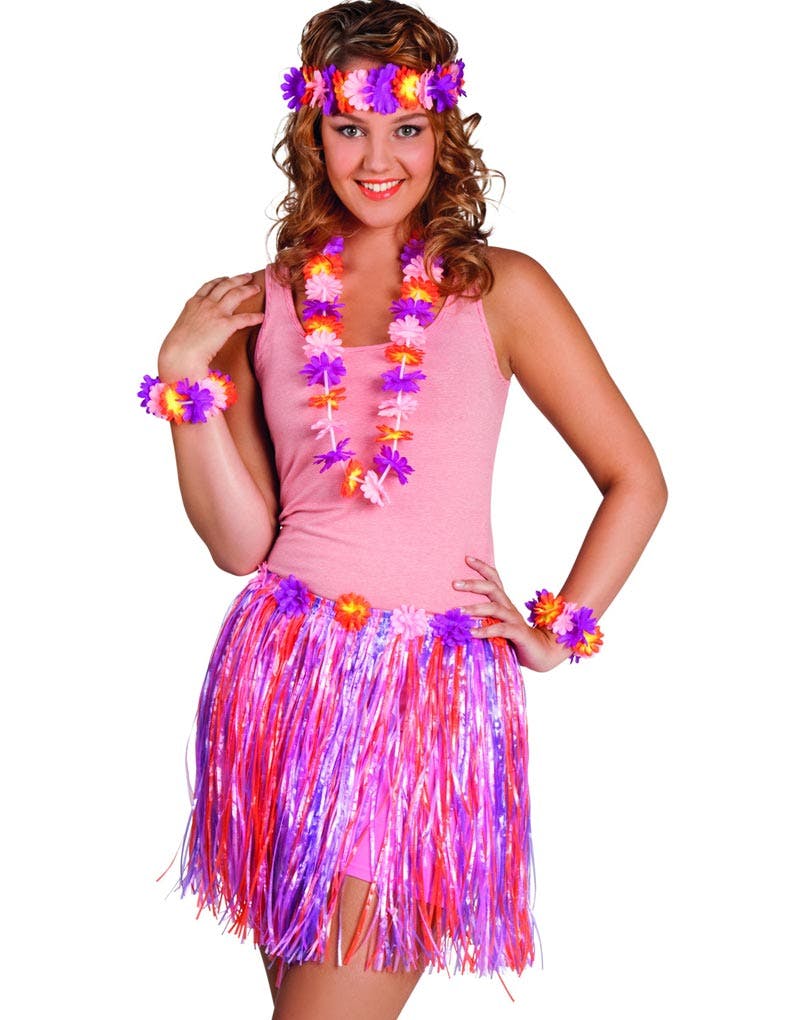 Hawaii Sæt 5 Dele i Orange, Lilla og Gult Hawaii - Kostumer efter Tema - Kostumer - KARNEVAL