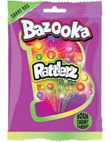 Bazooka Rattlerz Sour - Harde Sure Karameller med Fruktsmaker 120 gram