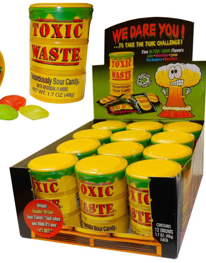 12 stk Toxic Waste Hazardously Supersurt Slik - Hel æske - Se Alle Vores Slik - Slik Chokolade -