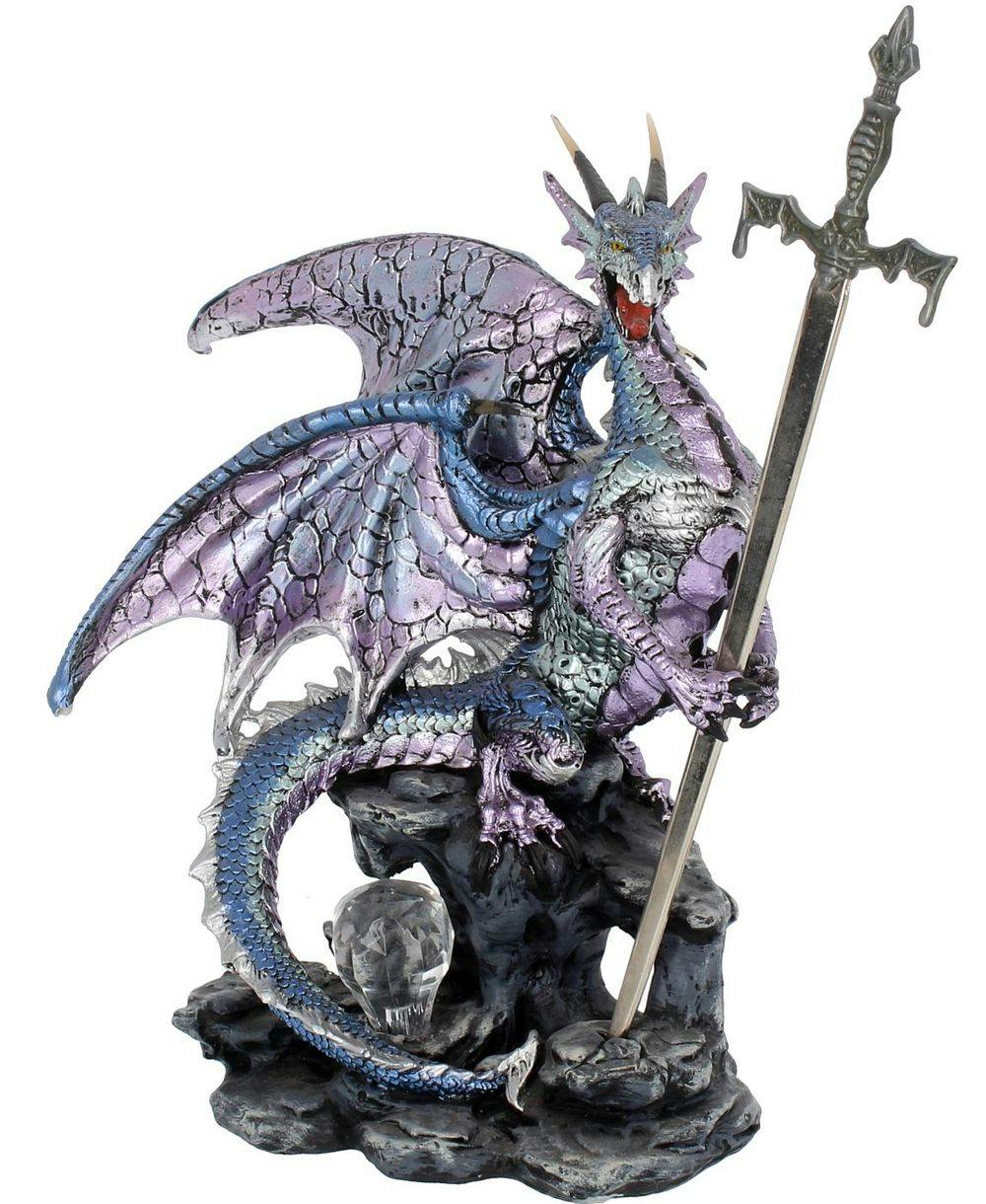 Blå og Lilla Dragefigur med Brevåpner-Sverd 20 cm - Drager - Dragens
