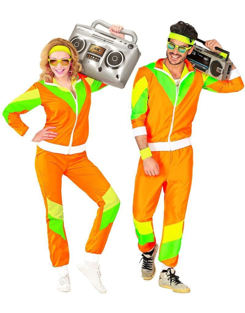 Orange 80'er Joggingsæt / Campinghabit Unisex Kostume - Joggingtøj/Grilltøj - - Kostumer efter Tema - Kostumer - KARNEVAL