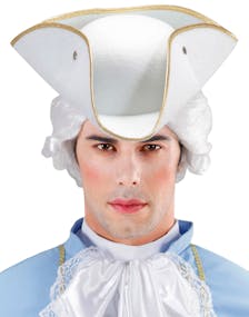 Hvit Tricorn Hatt med Gullfarget Kant