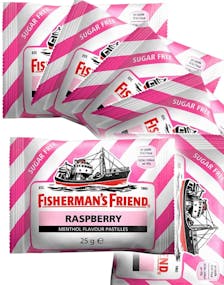 24 stk Sukkerfri Fisherman's Friend med Smak av Rasberry 25 g - Hel Eske