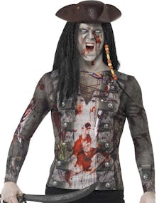 Zombie Pirat Fotorealistisk Kostymeoverdel Til Herre