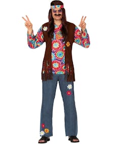  Hippie Kostyme til Mann med Skjorte, Vest, Pannebånd og Bukser