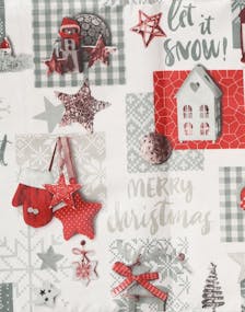 Hvit og Rød Tekstilduk med Julemotiver 150x200 cm