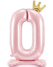 Lys Rosa "0" Folieballong med Krone 84 cm