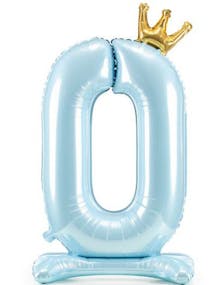 Lys Blå "0" Folieballong med Krone 84 cm