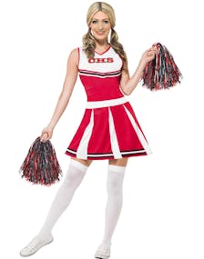 Cheerleader Kostyme i Rødt og Hvitt