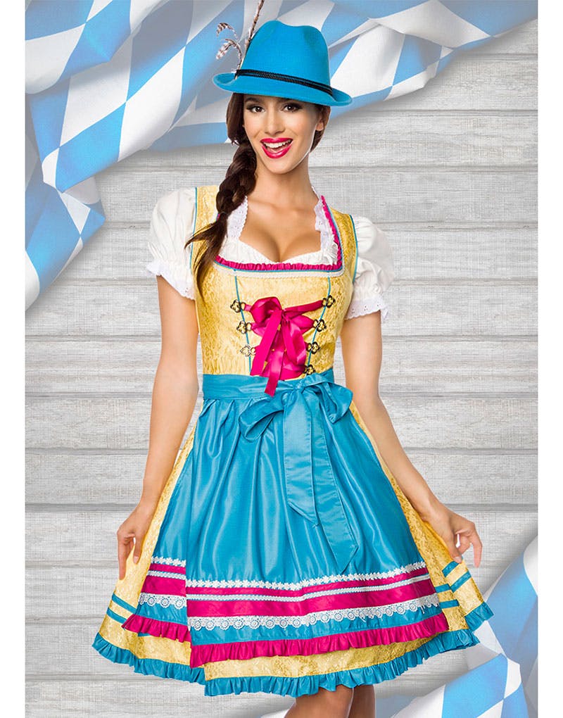 Brokademønstret Luksus Oktoberfestkjole i Gul, og Rosa - Oktoberfest - Kostumer efter Tema Kostumer -