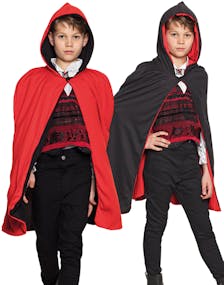 Tosidig Rød og Svart Kostymekappe med Hette til Barn 115 cm