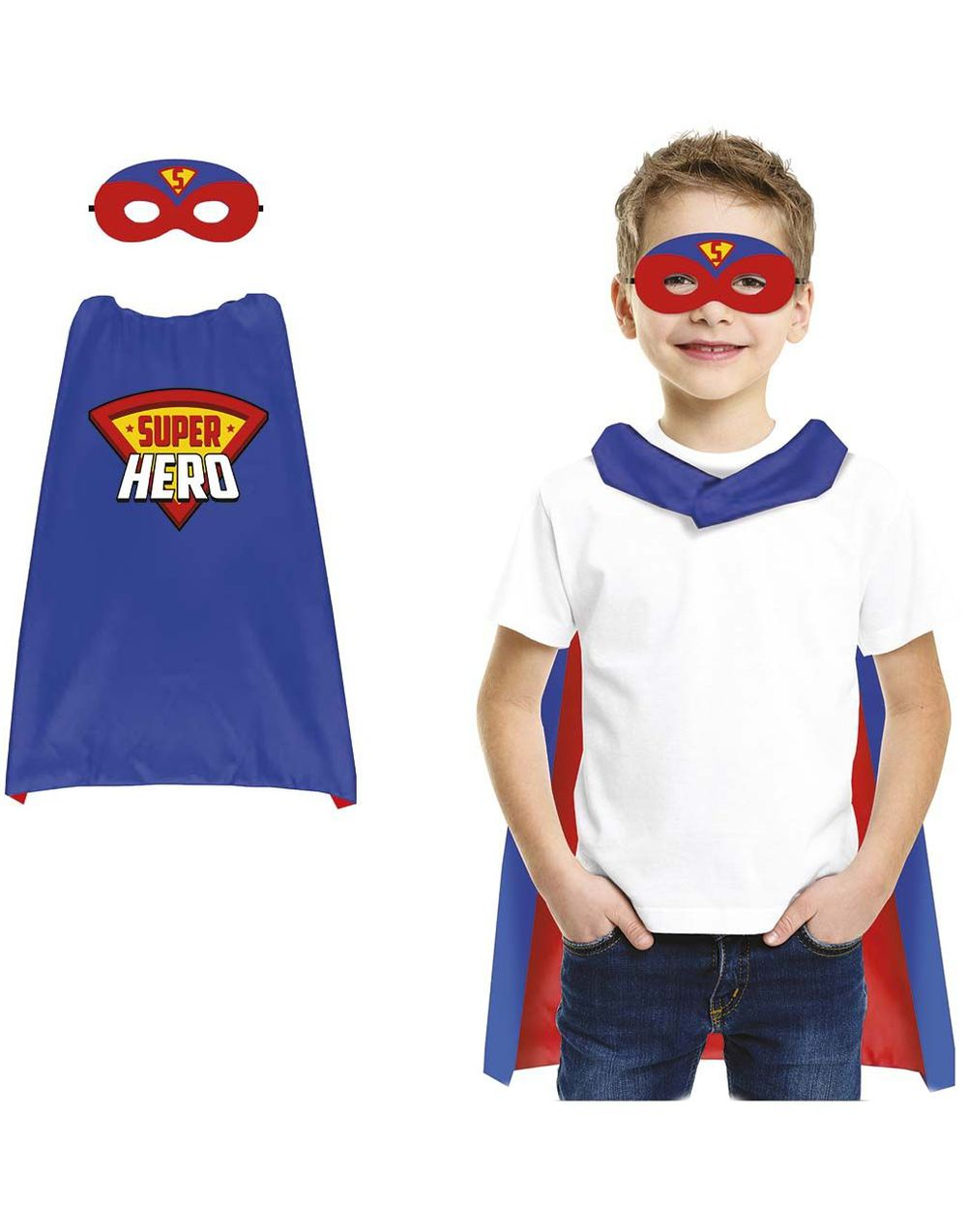 Superman-inspireret maske og kappe til børn - Kostumesæt - Kostumer efter Tema - KARNEVAL