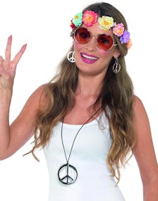 Hippie Kostymesett med Briller, Krans og Smykker