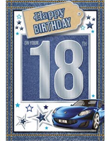 18 år dubbelt födelsedagskort med bilmotiv och kuvert