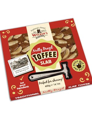 Walkers Nutty Brazil Toffee Slab - Gavepakke med Karamel, Nødder og 400 gram - Glutenfri Slik - Slik Chokolade - SLIK