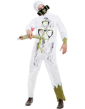 Hvitt Biohazard Hazmat Kostyme med Maske til Mann