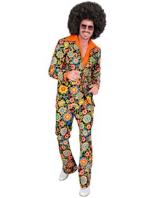 60-talls Mørk Blomstrete Hippie Kostymedress til Herre